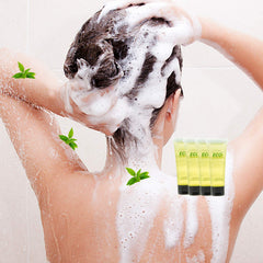 Eco Amenities green tea scent travel shampoo-conditioner set for a refreshing cleanse.