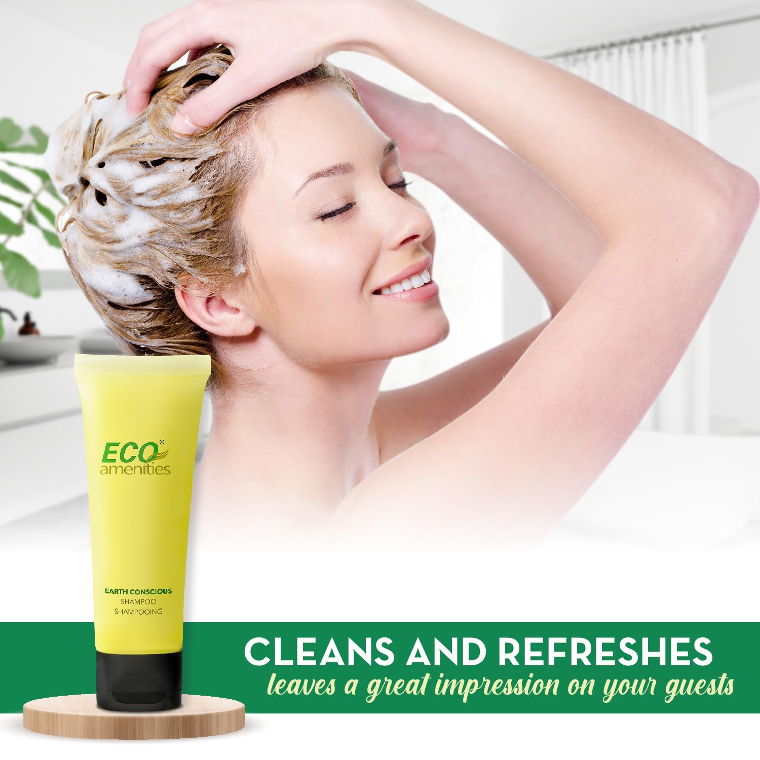 ECO amenities travel shampoo tubes bulk-pack 200-count display ideal for hotels and vacation rentals