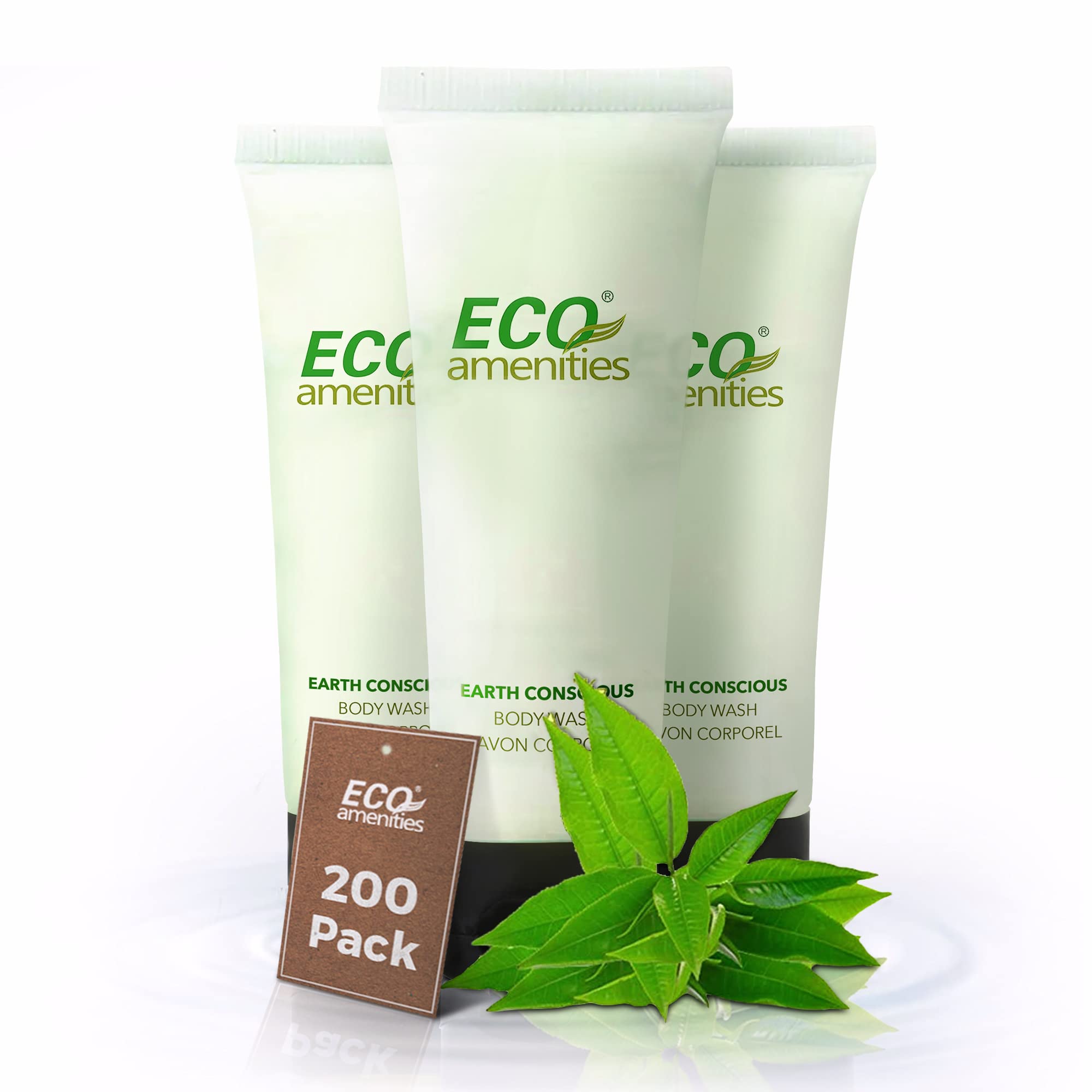 ECO Amenities travel-size body wash tubes ideal for hotel guest rooms and TSA-friendly travel.