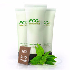 ECO Amenities travel-size body wash tubes ideal for hotel guest rooms and TSA-friendly travel.