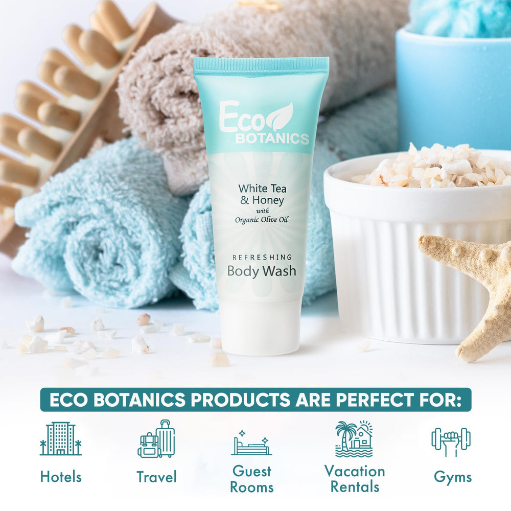 Eco Botanics body wash closeup showing refreshing natural scent.