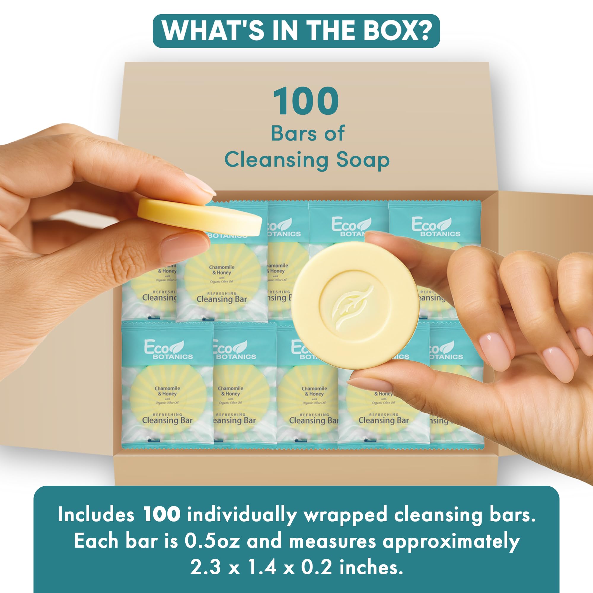 Eco Botanics individually wrapped bars, one-time-use guest soaps for mess-free rooms.
