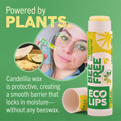 Close-up of Eco Lips balm texture shows smooth, easy application on lips.