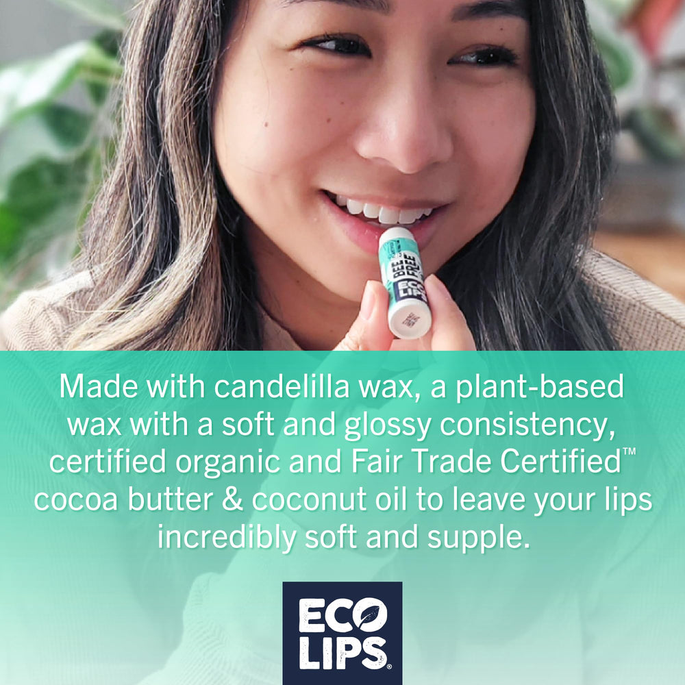 Eco Lips Bee Free plant pod packaging highlights plastic-free design