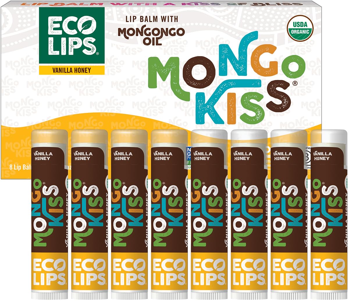 Eco Lips Mongo Kiss 8-pack front view shows gifting-ready lip balms.