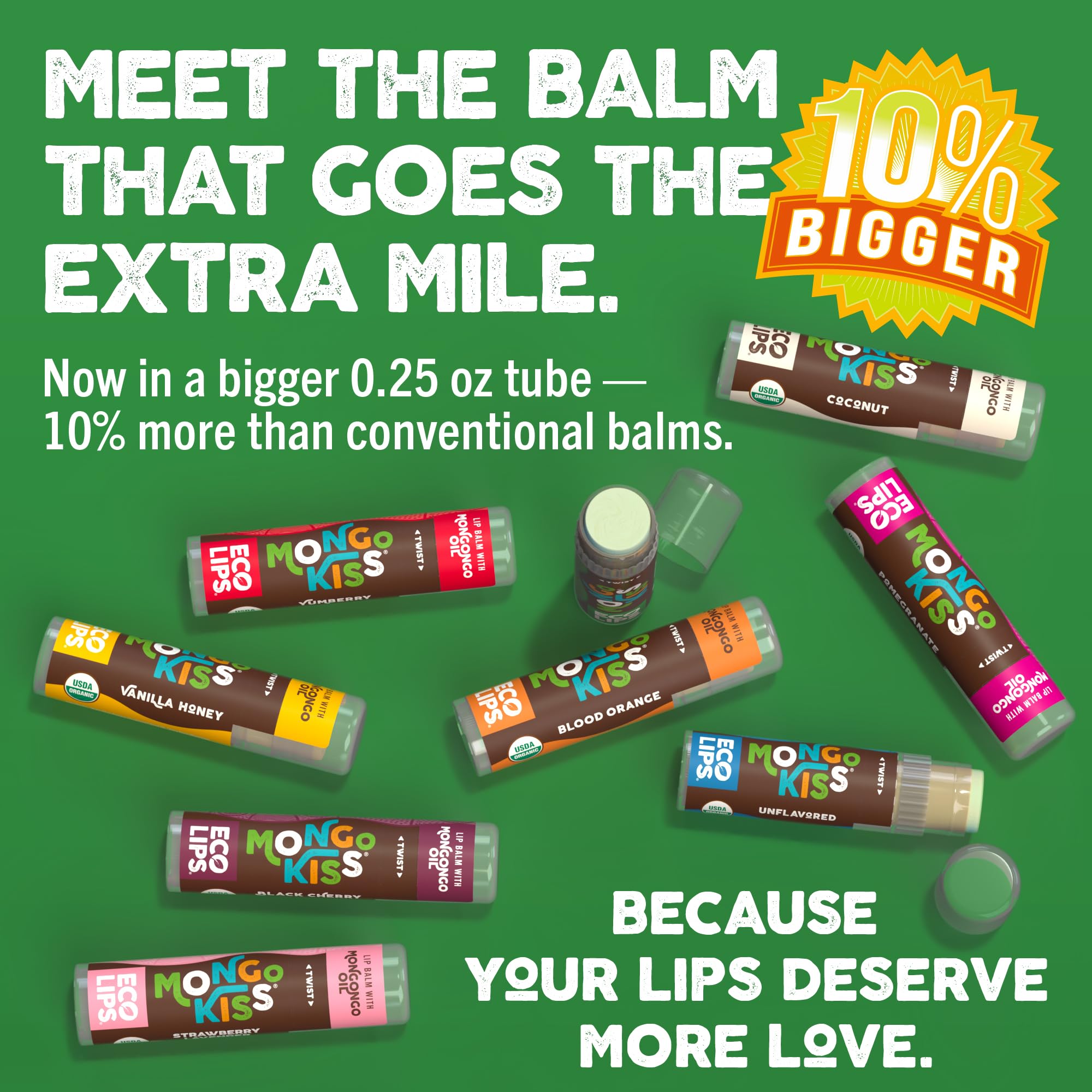 Eco Lips Mongo Kiss cocoa butter provides rich moisture for lips.