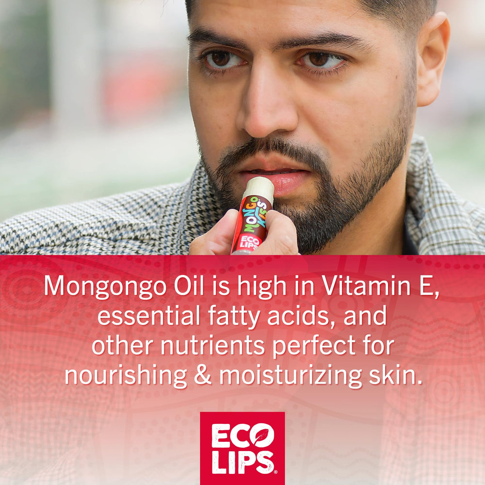 Eco Lips Mongo Kiss with mongongo oil for smoothing cracked lips.