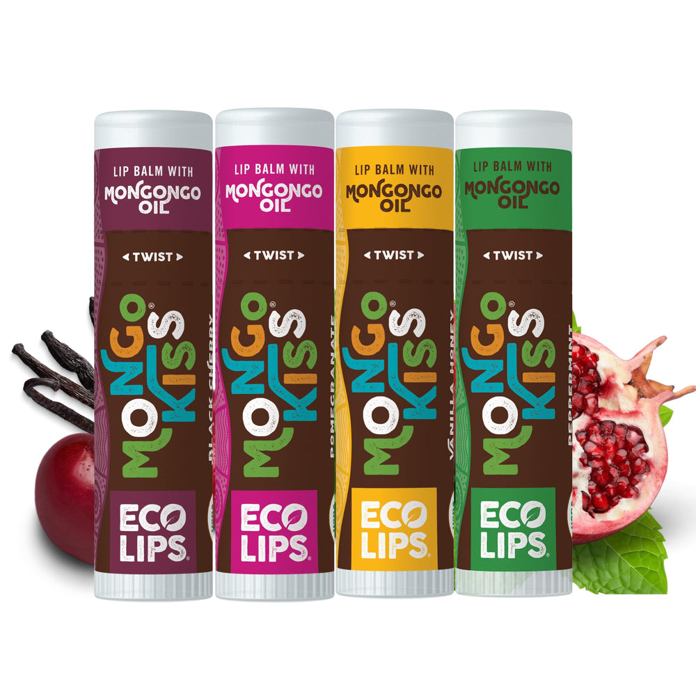 Eco Lips Mongo Kiss peppermint lip balm tube delivers refreshing moisture for dry lips.