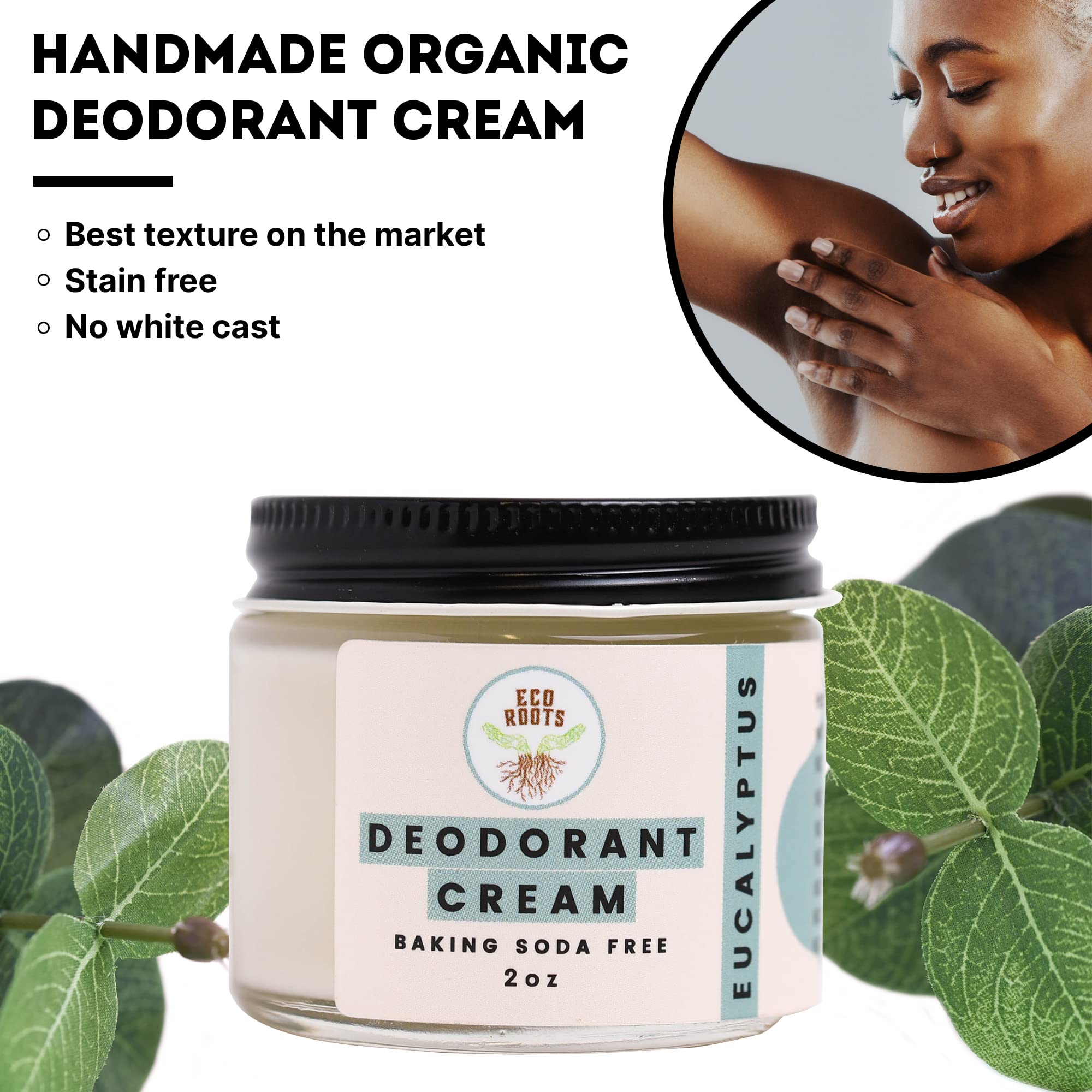 ECO ROOTS application underarm demonstrates quick-absorb for dry underarms.