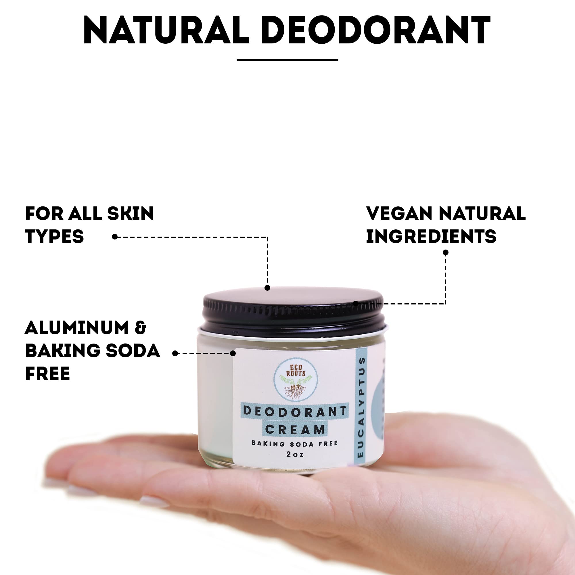 ECO ROOTS baking-soda-free seal signals irritation-free formula.