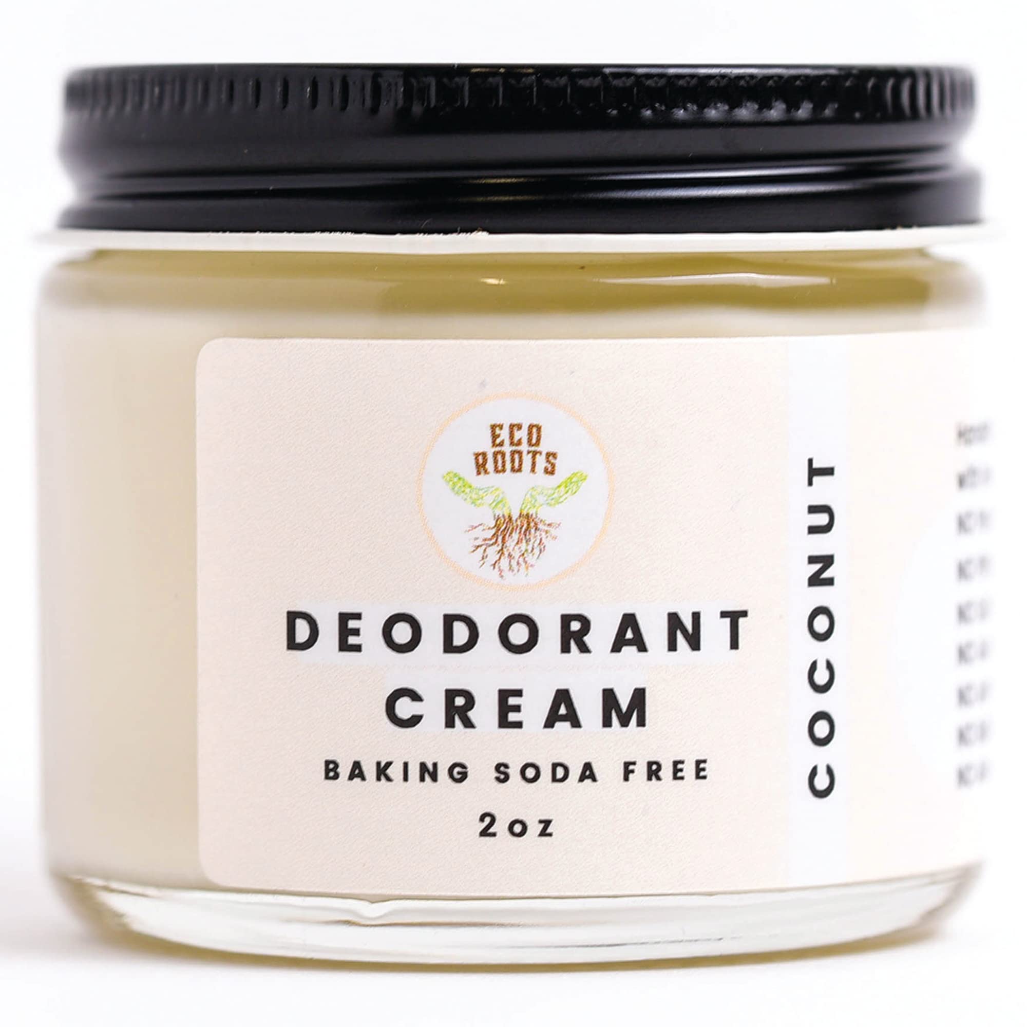 Eco Roots natural deodorant cream jar closeup shows creamy soothing texture