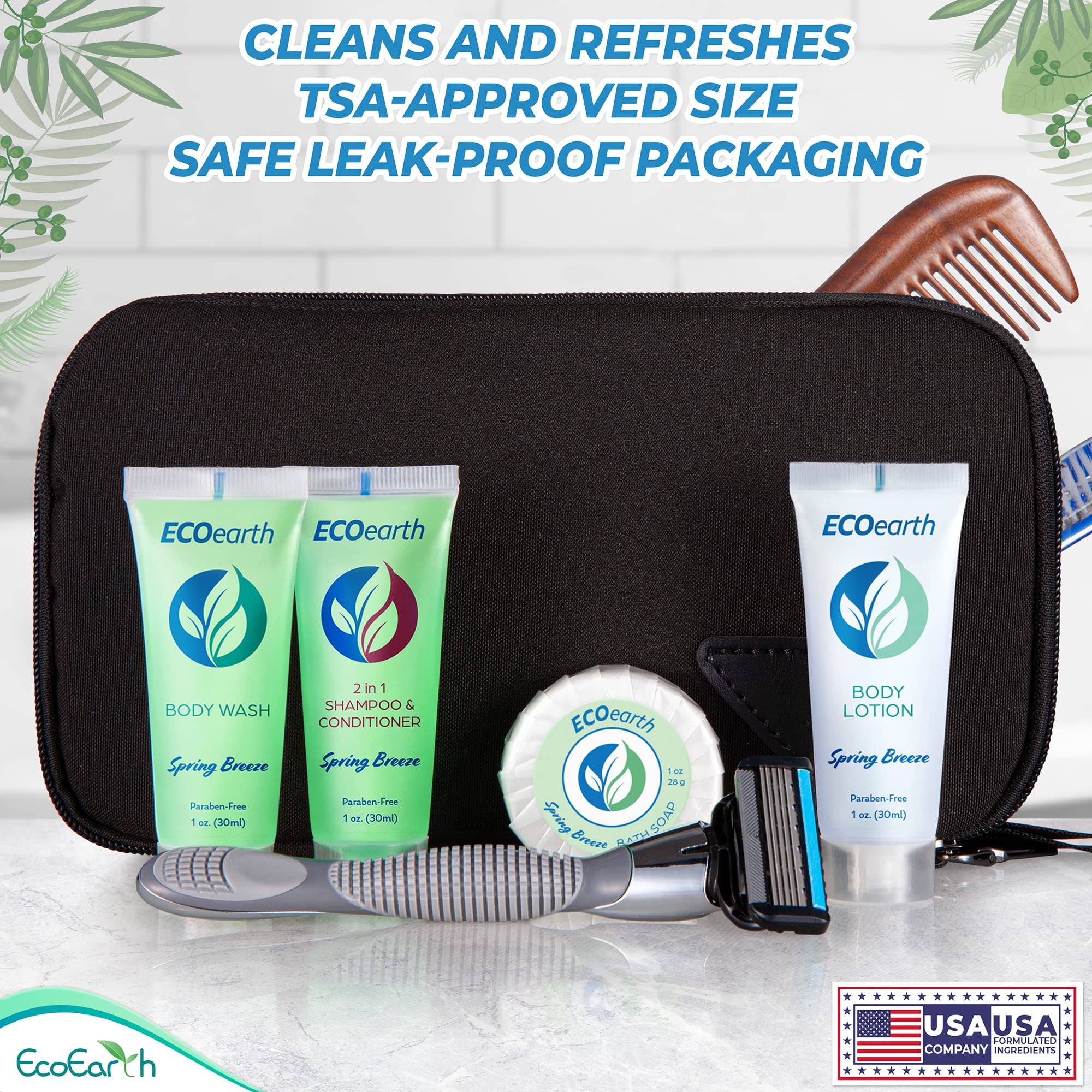 EcoEarth hotel bathroom display mini toiletries showing premium guest amenities