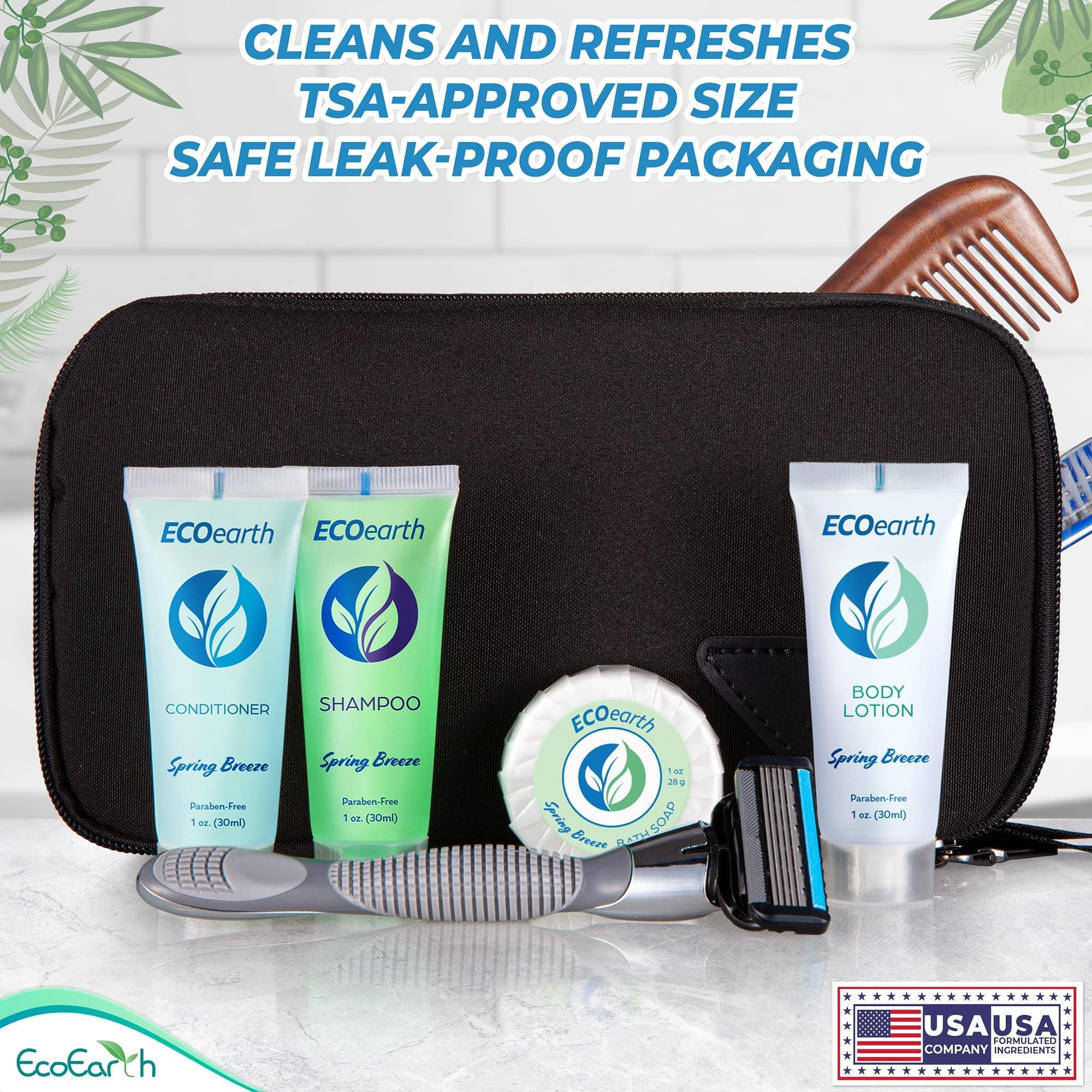 EcoEarth hotel bathroom display — bulk shampoo and conditioner set.