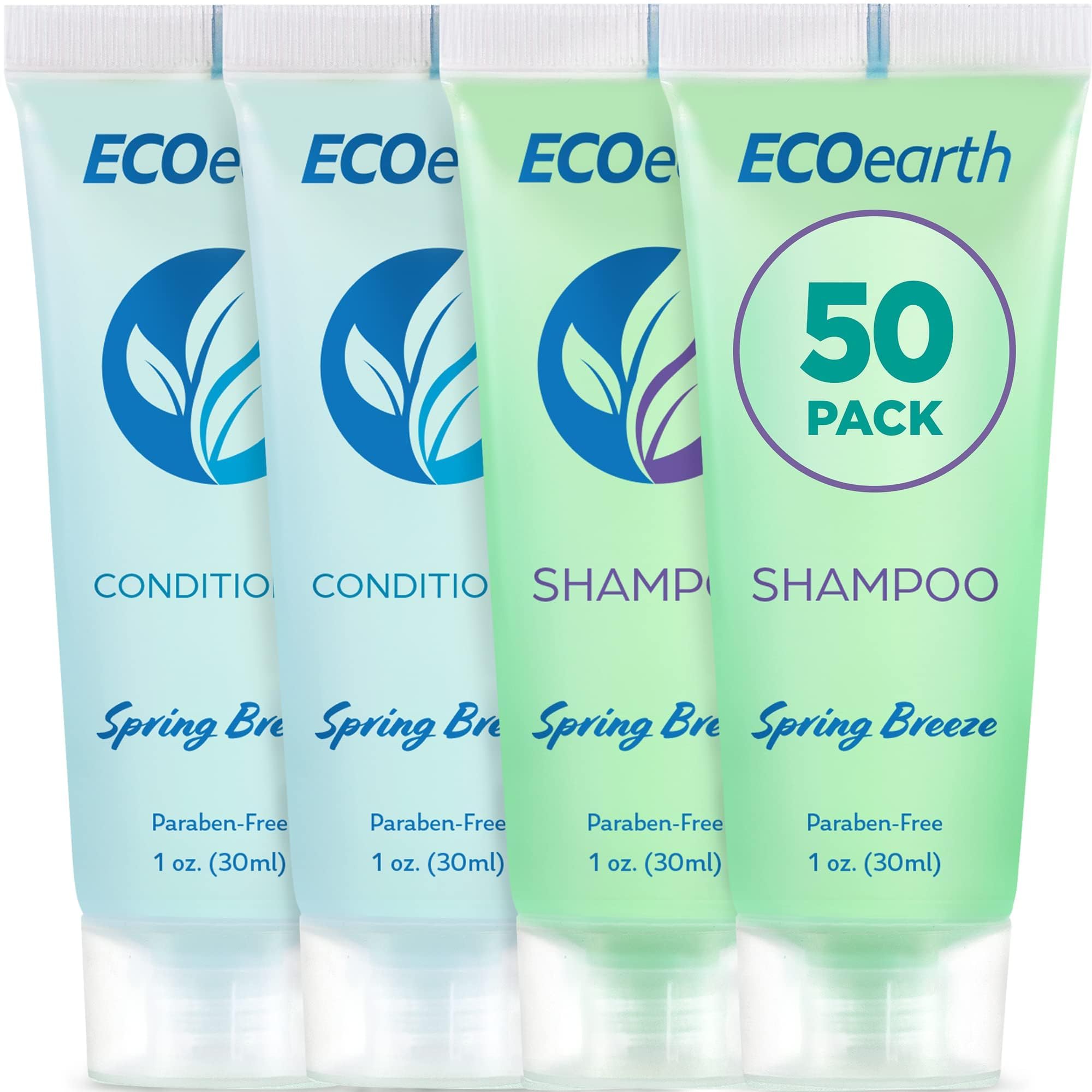 EcoEarth travel shampoo 1oz bottle for hotels — compact guest-ready packaging.
