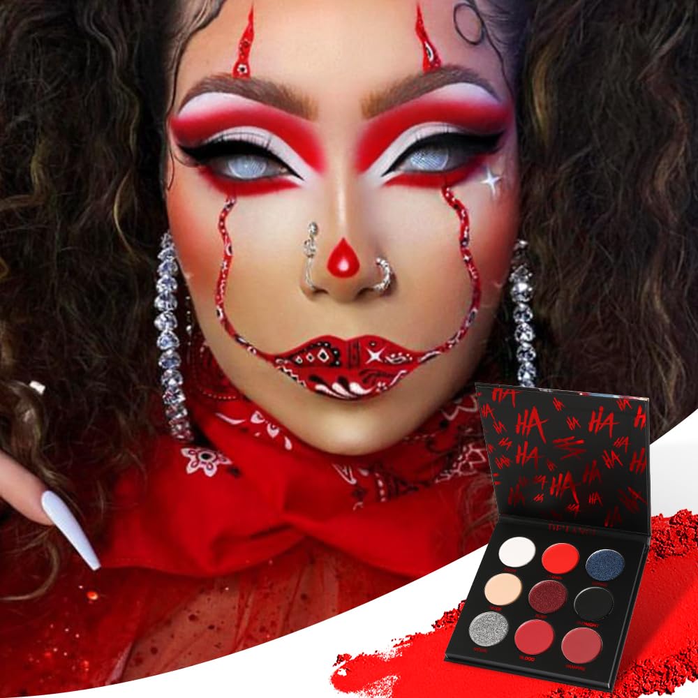 ecoFavor Red Goth Eyeshadow Palette on-eye look demonstrates long-lasting red smokey style