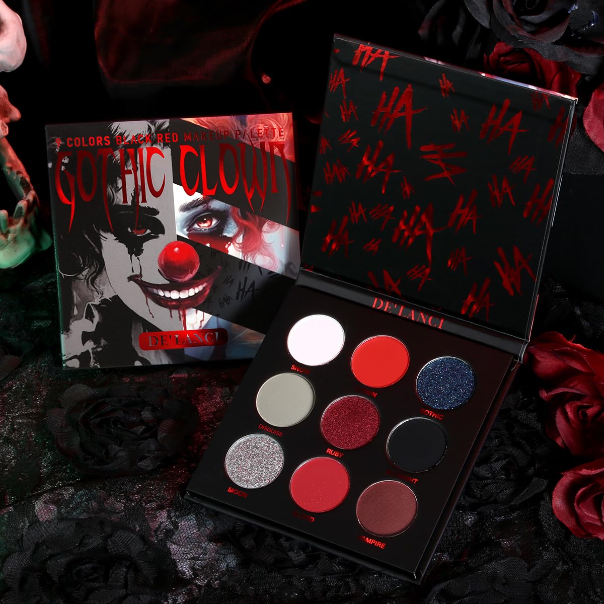 ecoFavor Red Goth Eyeshadow Palette travel-size format fits in a clutch