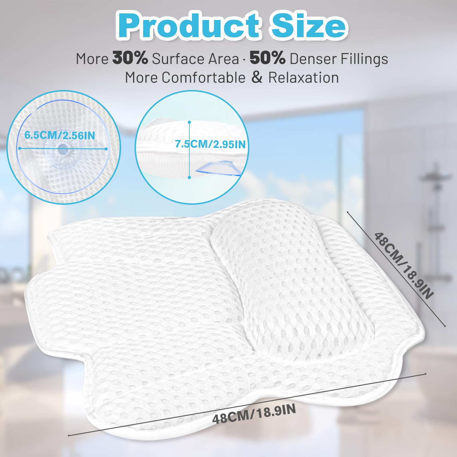 EcoHLL bath pillow ergonomic design supports full upper-body relaxation.