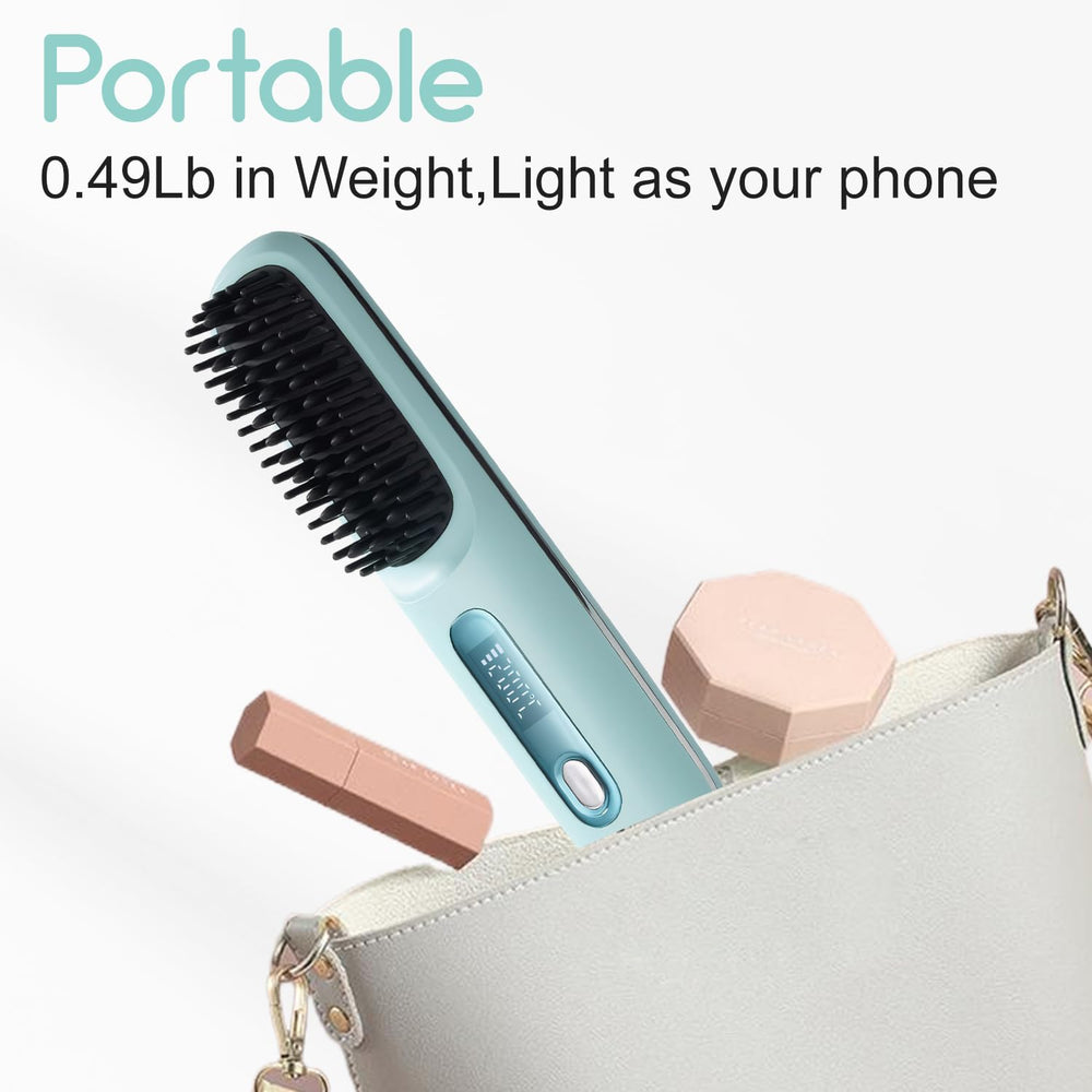 ecojia cordless hair straightener brush ionic-teeth closeup highlights ceramic-coated bristles and frizz control