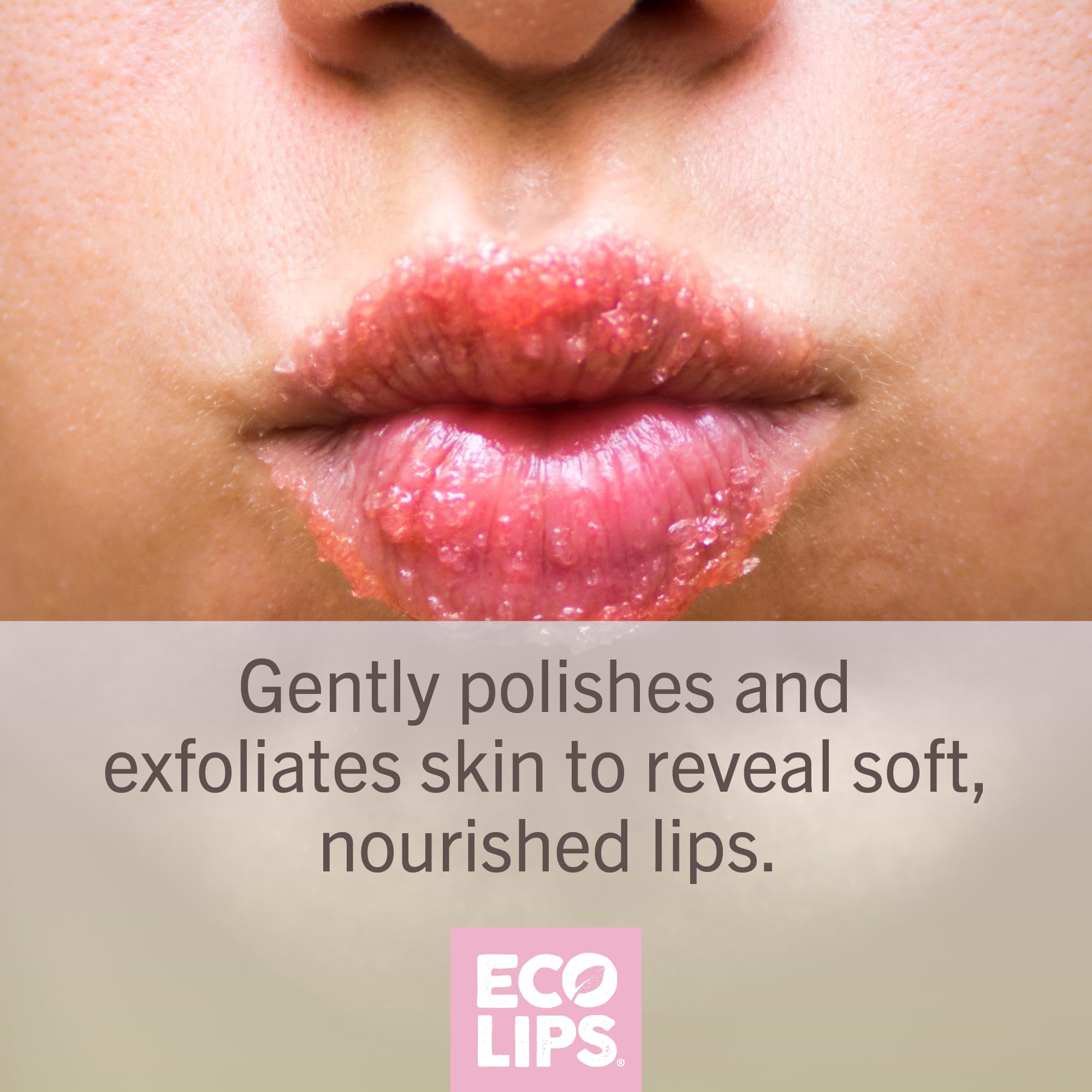 Eco Lips lip mask on lips with sparkling finish for hydration.