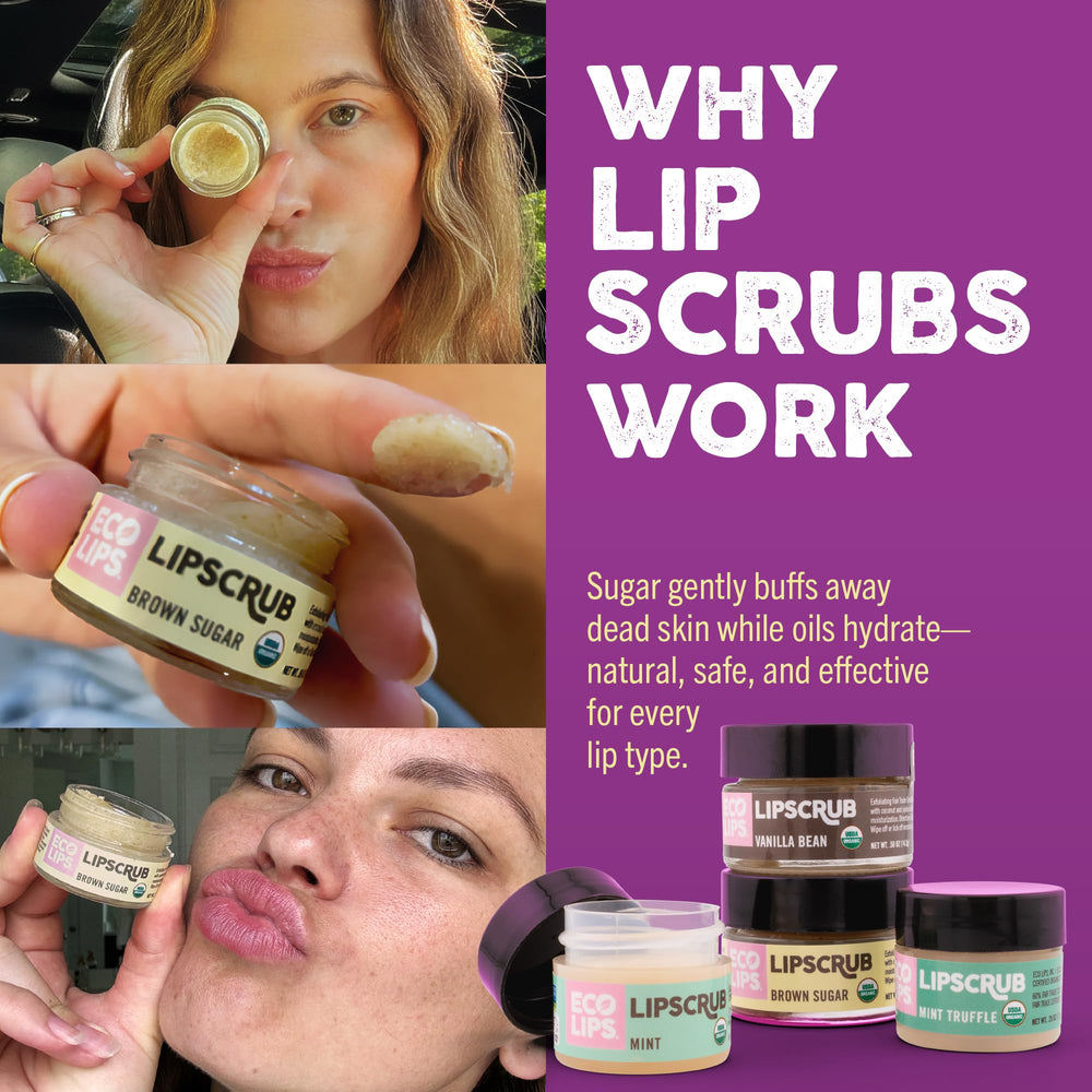 Eco Lips Lip Sugar Scrub olive oil finish highlights nourishing blend