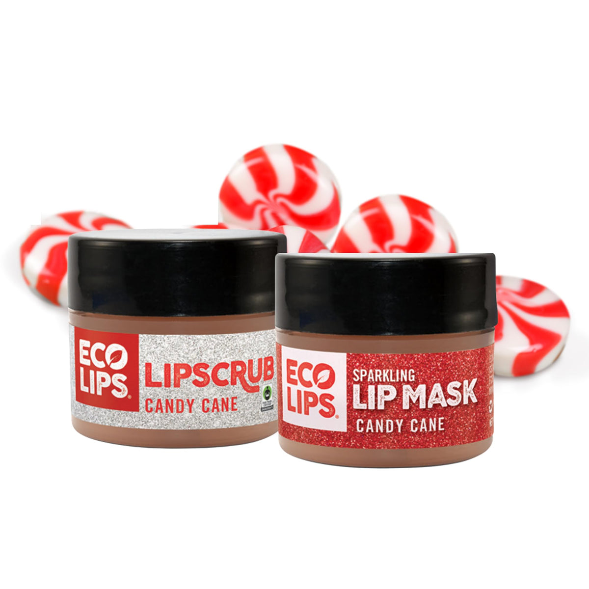 Eco Lips vanilla mint candy cane lip scrub close-up showing exfoliating beads for gentle lip care.