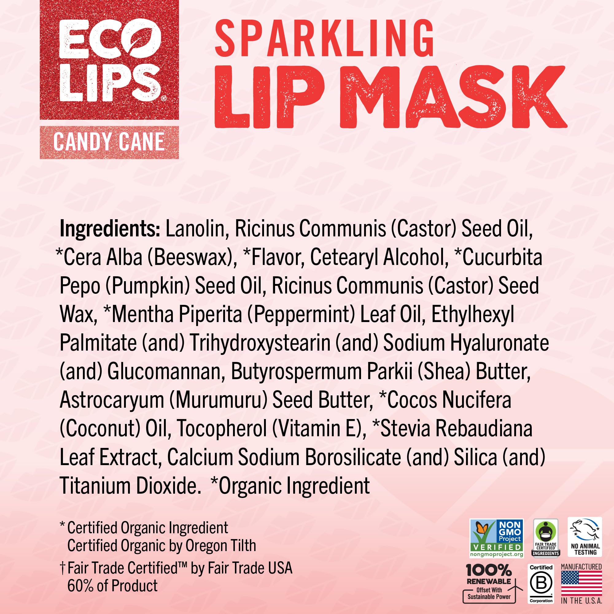 Eco Lips vanilla mint scent bottle with ingredient label.