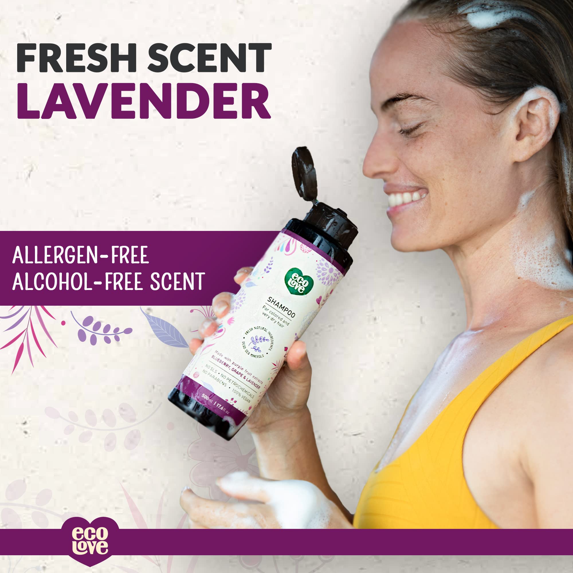 ecoLove dry hair image shows repairing texture and softer, healthier feel.