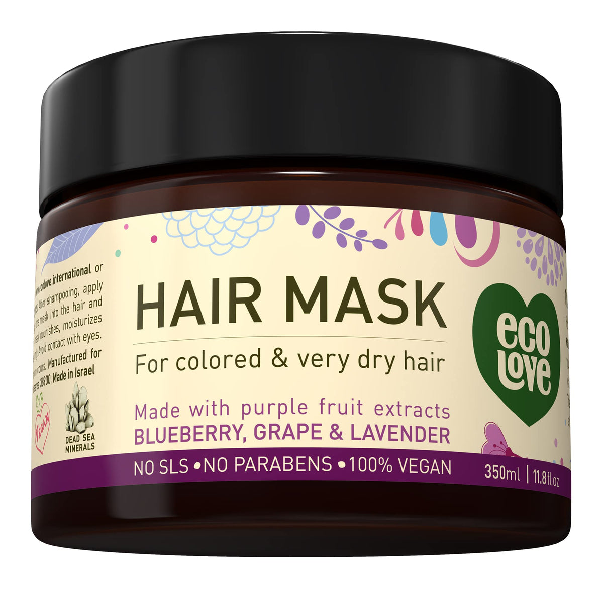 ecoLove hair mask jar with lavender aroma for deep conditioning.