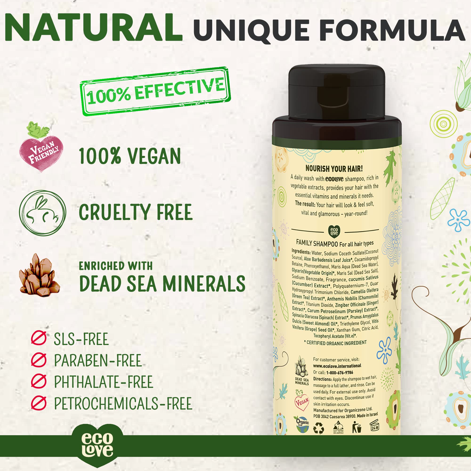 EcoLove ingredients close-up featuring cucumber, spinach, parsley for nourishing cleanse.