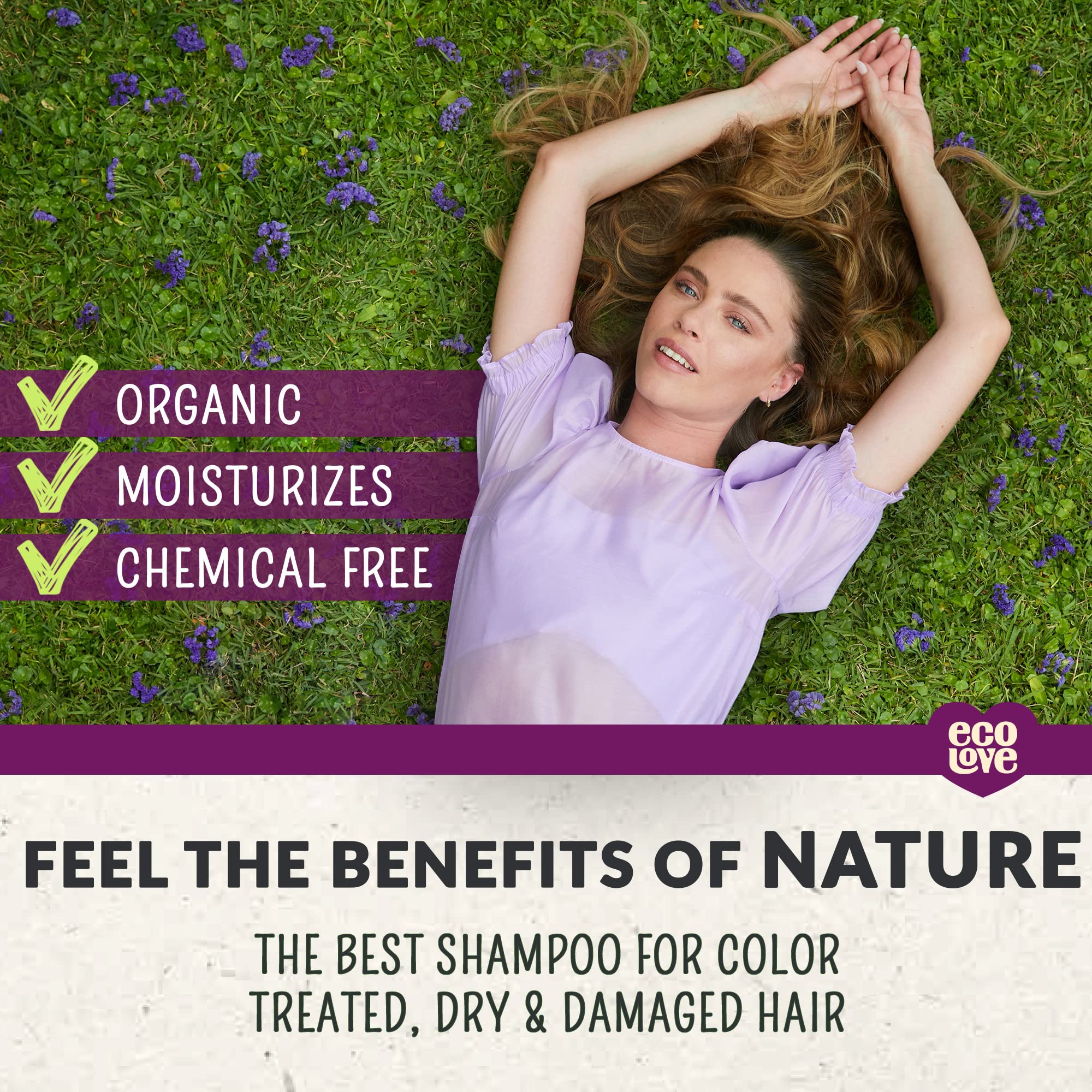 ecoLove Organic blueberry grape extracts close-up emphasizes color protection and nourishing ingredients.