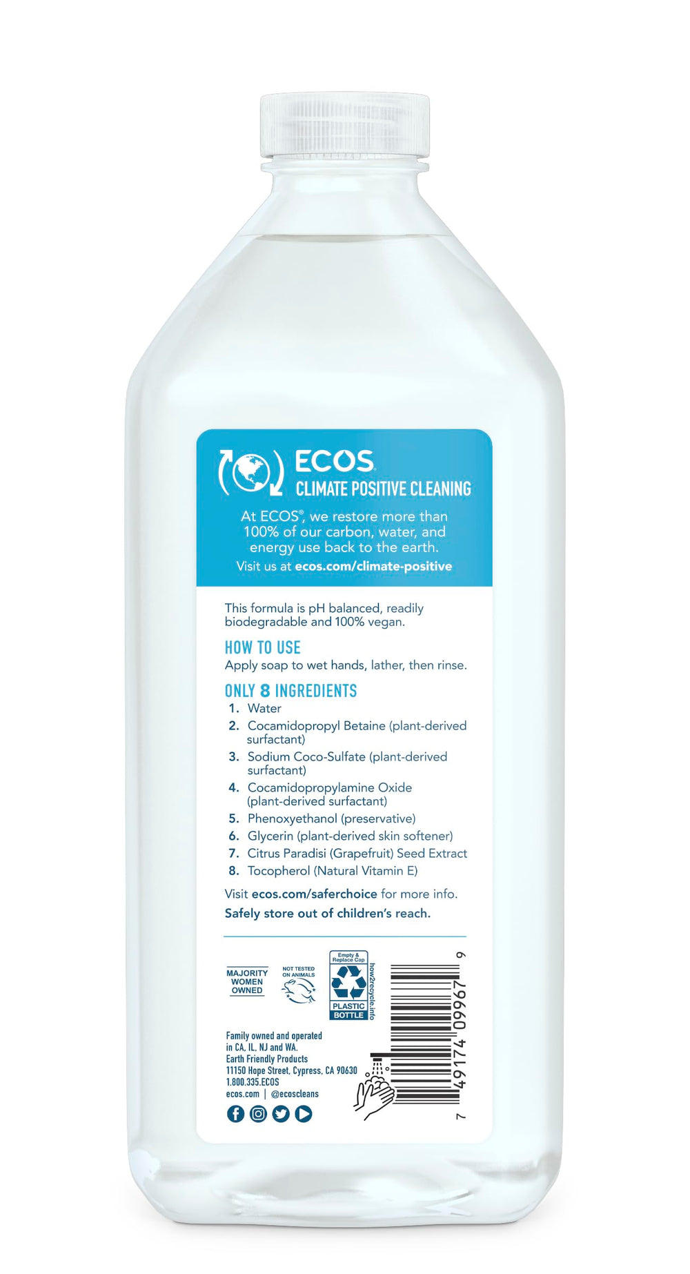 ECOS hand soap Free N Clear packaging illustrating refill-ready design for simple, sustainable use
