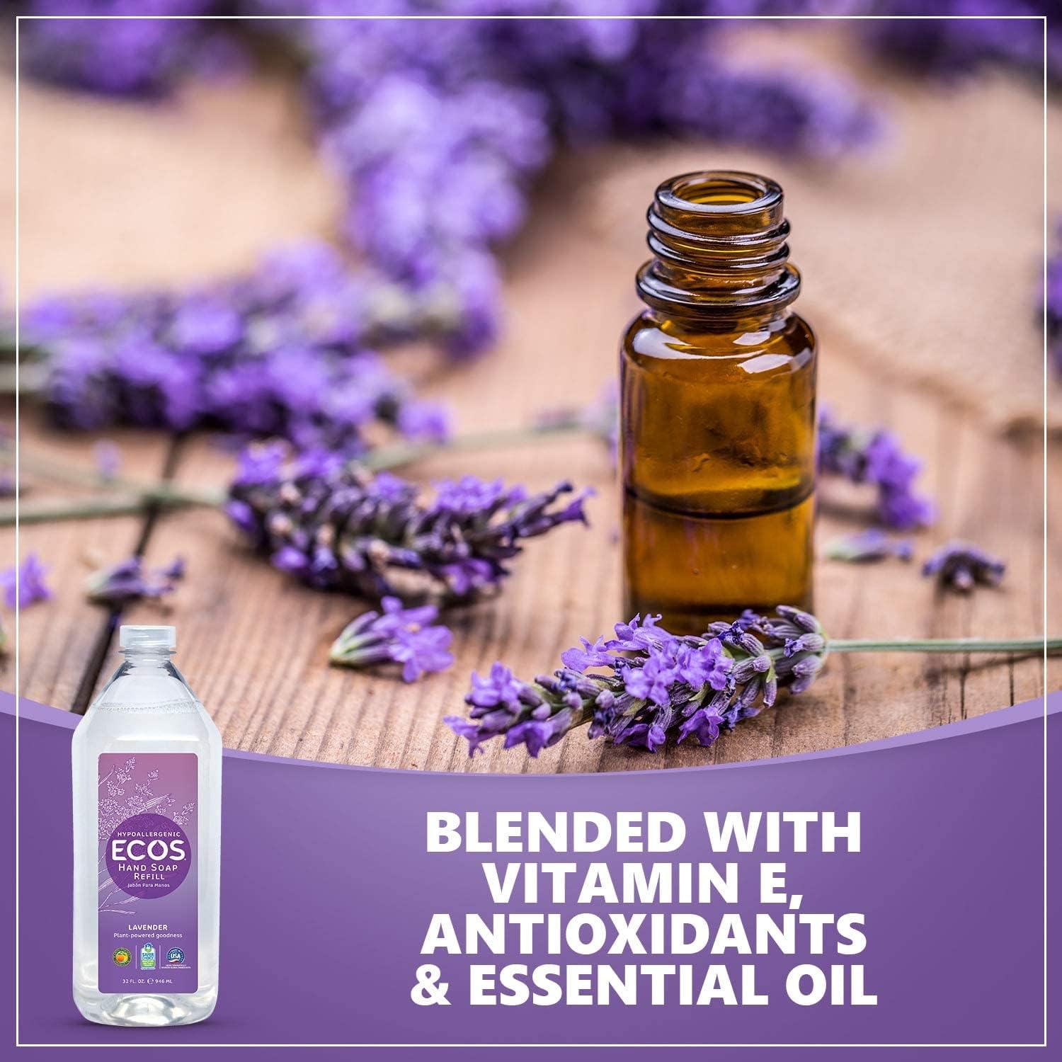 ECOS Lavender bloom with bottle and lavender sprigs ambience