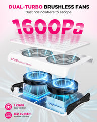 ECOSI nail dust collector showing 1600PA suction for rapid dust capture during nail art.