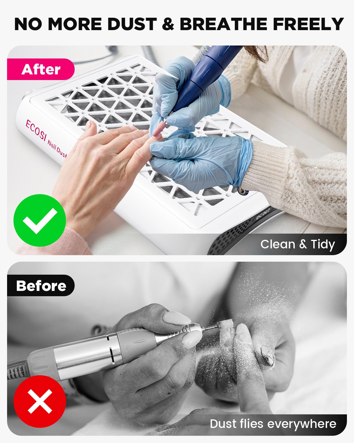 ECOSI dust collector with 30 filter papers for quick hygienic replacements between clients.