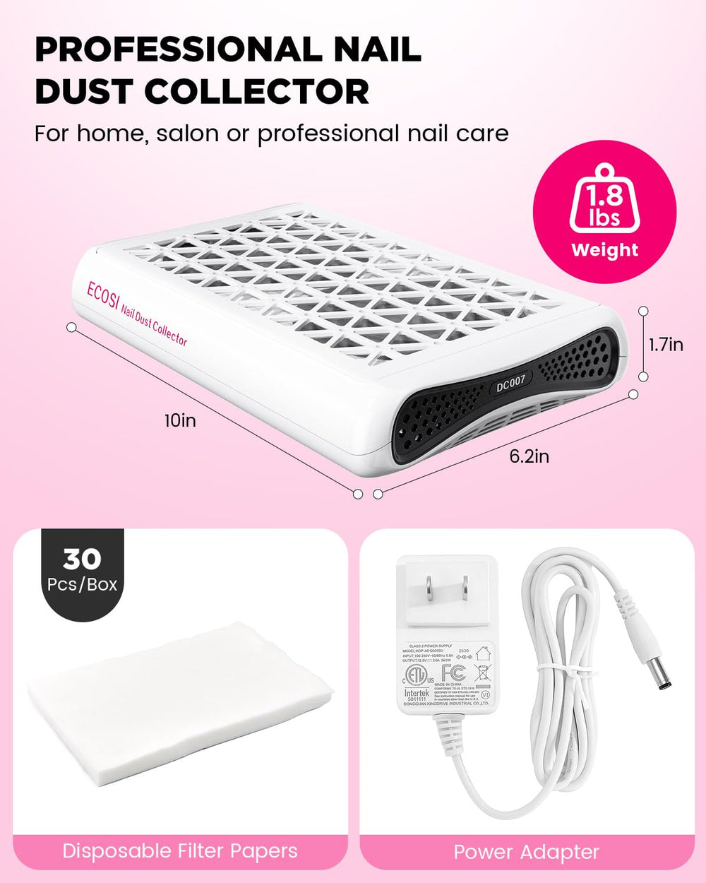 ECOSI nail dust extractor used across multi-scene tasks like carving and polishing with improved air flow.
