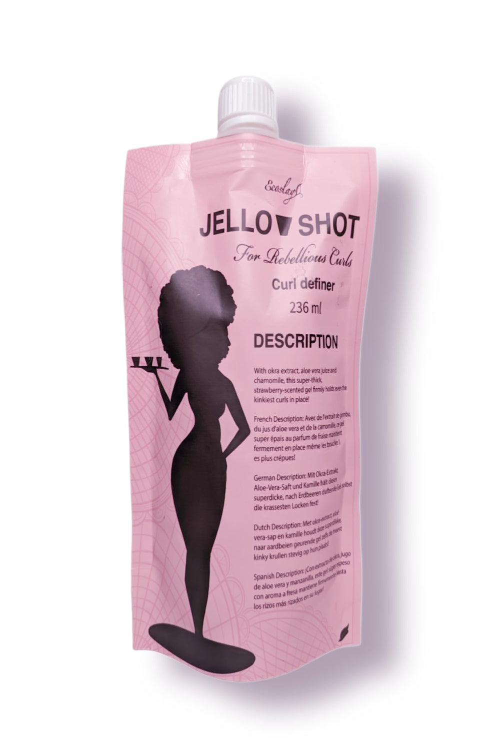 Ecoslay Jello Shot bottle closeup highlighting compact 8oz size and strong hold.