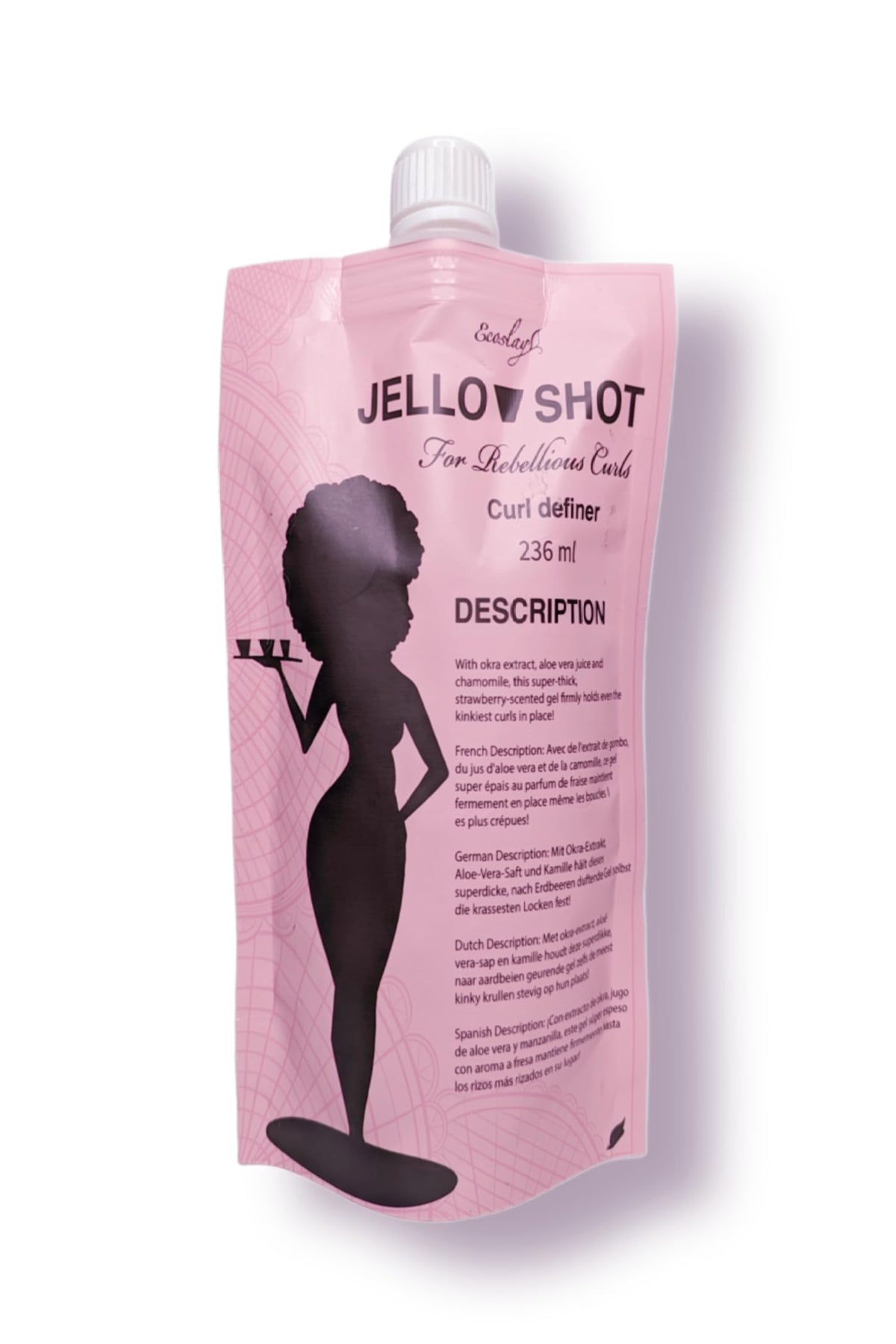 Ecoslay Jello Shot bottle closeup highlighting compact 8oz size and strong hold.