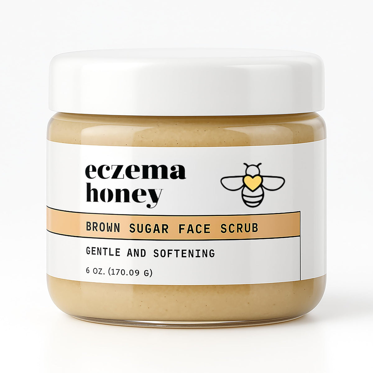 ECZEMA HONEY brown sugar scrub jar application shows gentle exfoliation for smoother skin