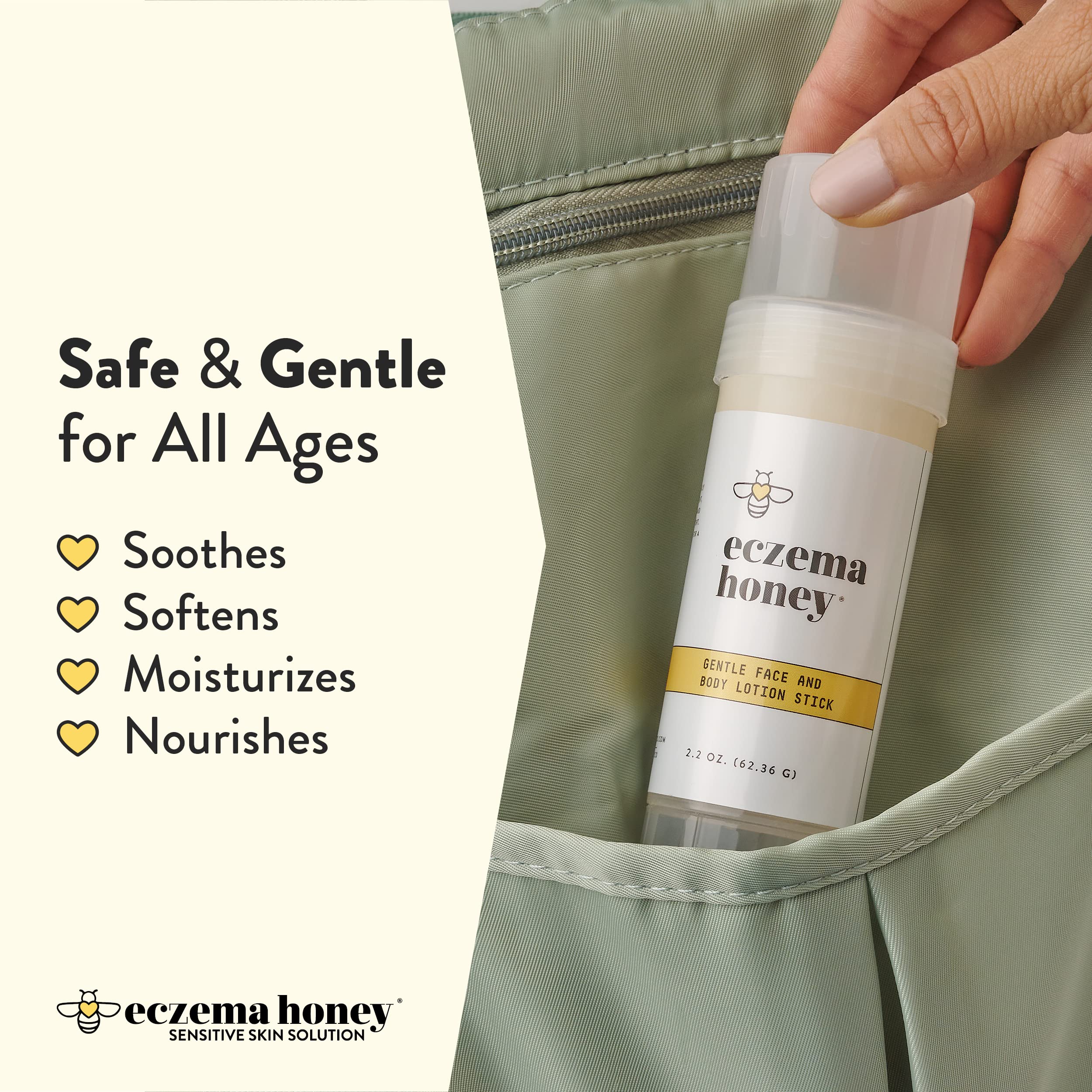 ECZEMA HONEY colloidal oatmeal texture close-up suggests soothing comfort for irritated skin.