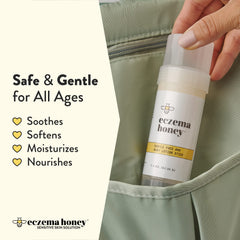 ECZEMA HONEY colloidal oatmeal texture close-up suggests soothing comfort for irritated skin.