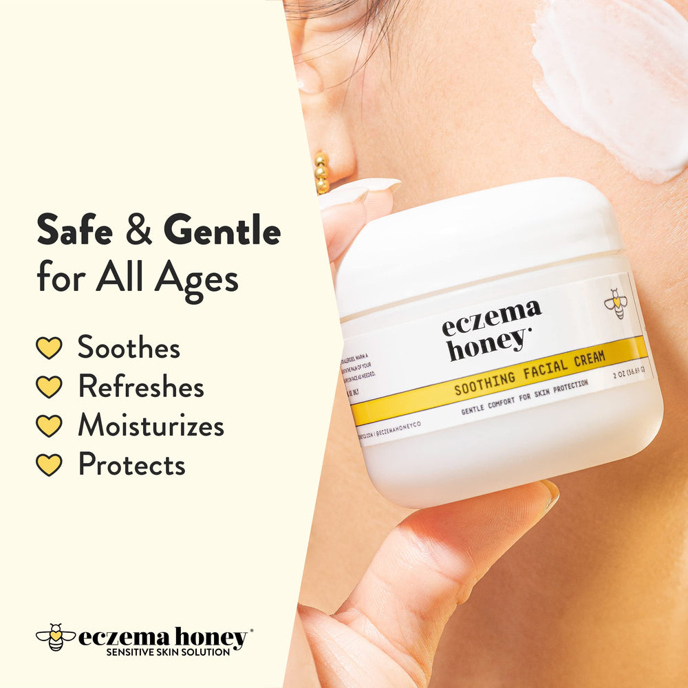 ECZEMA HONEY face cream jar showcased for gentle eczema relief on cheeks and face