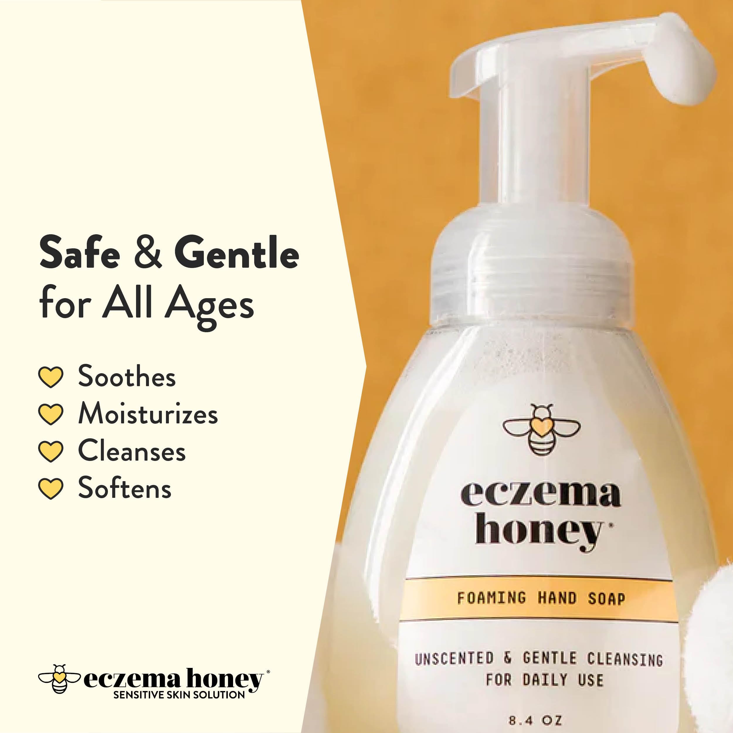 Eczema Honey foam lather demonstrates light, cleaning foam for sensitive skin