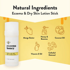 ECZEMA HONEY Lotion Stick packaging shows portable, daily moisturizing for on-the-go use.