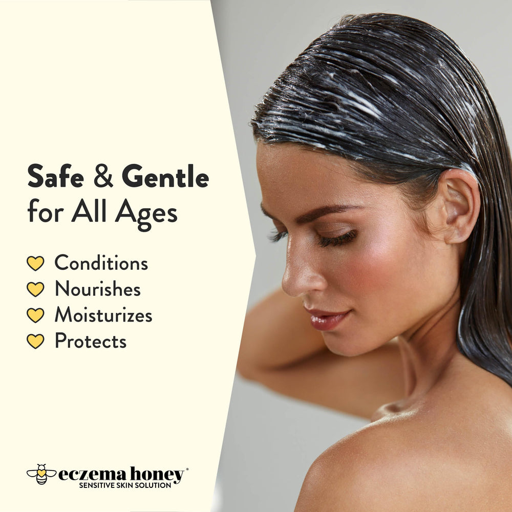 ECZEMA HONEY Nourishing Conditioner being applied for gentle hydration.