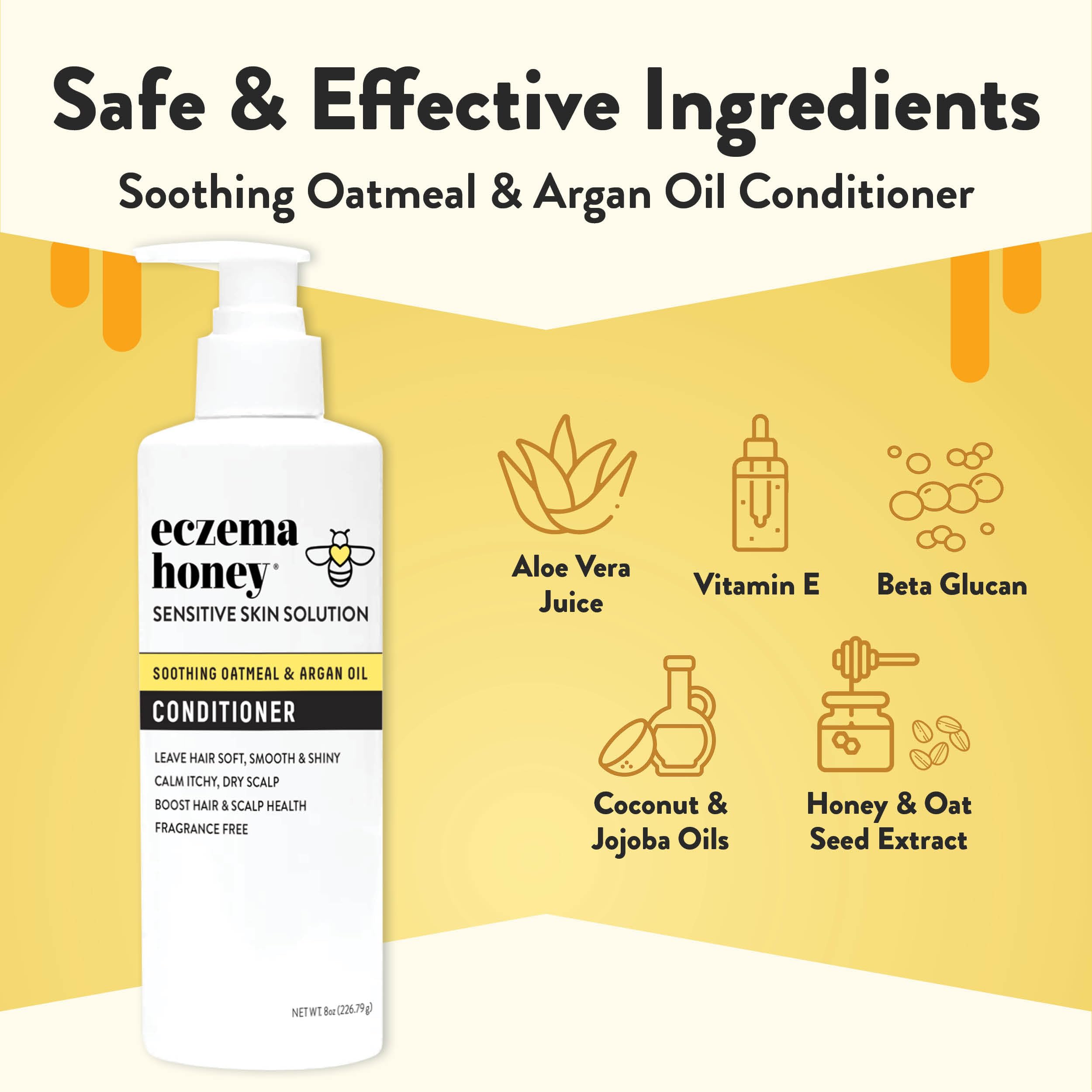 ECZEMA HONEY Nourishing Conditioner label close-up highlights fragrance-free formula.