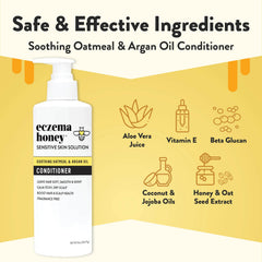 ECZEMA HONEY Nourishing Conditioner label close-up highlights fragrance-free formula.
