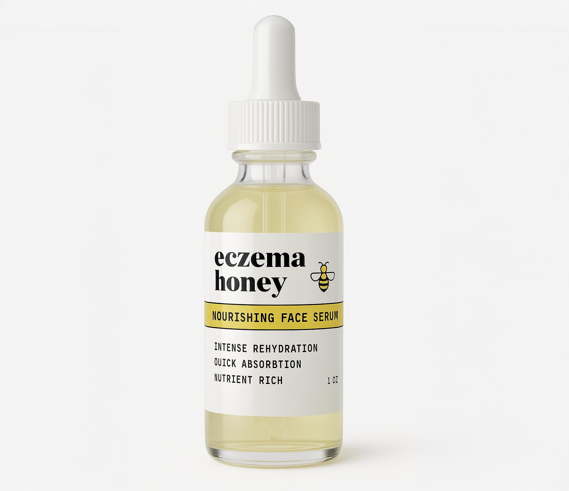 ECZEMA HONEY Nourishing Face Serum bottle closeup highlighting lightweight hydration for daily use