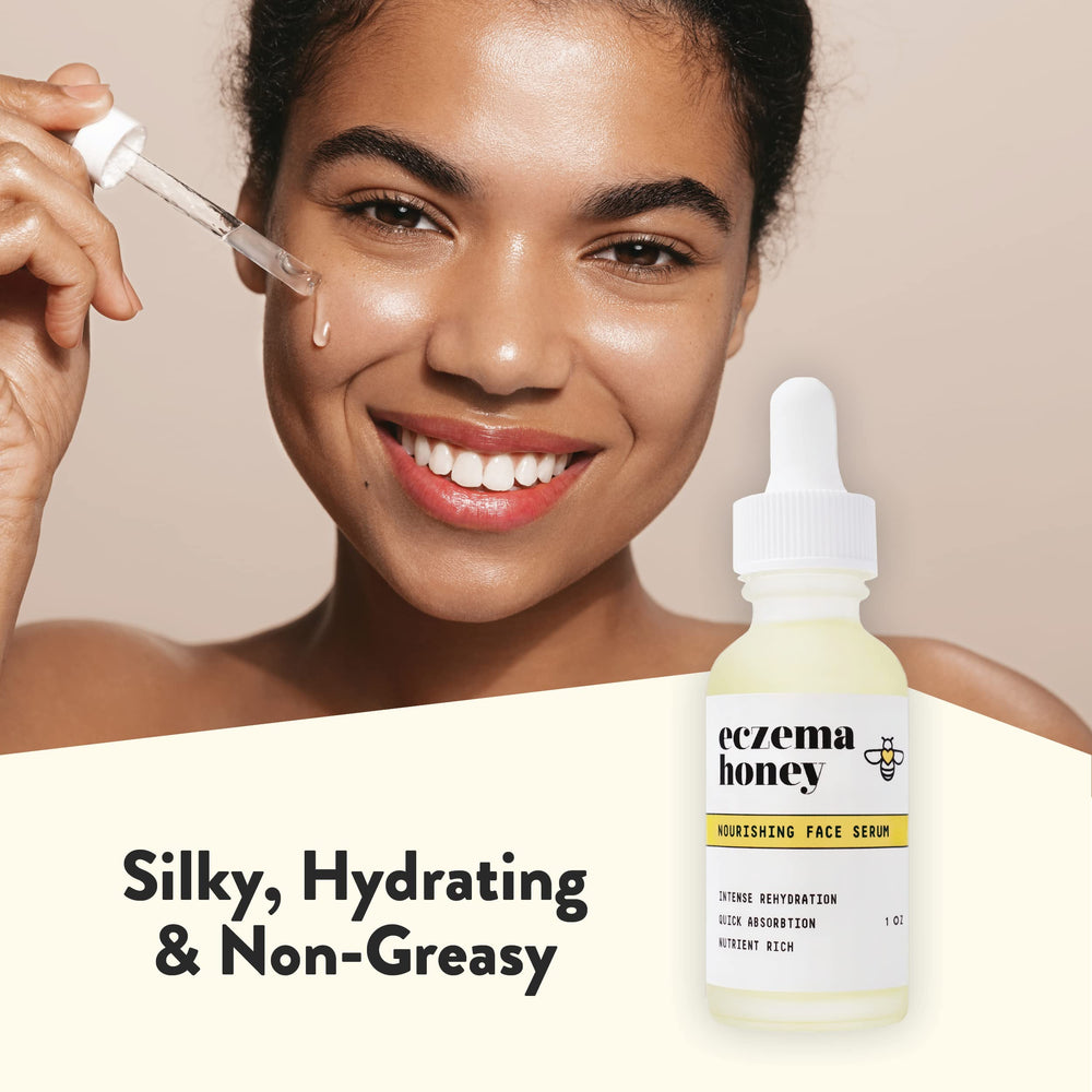 ECZEMA HONEY Nourishing Serum packaging emphasizes clean, cruelty-free formulation