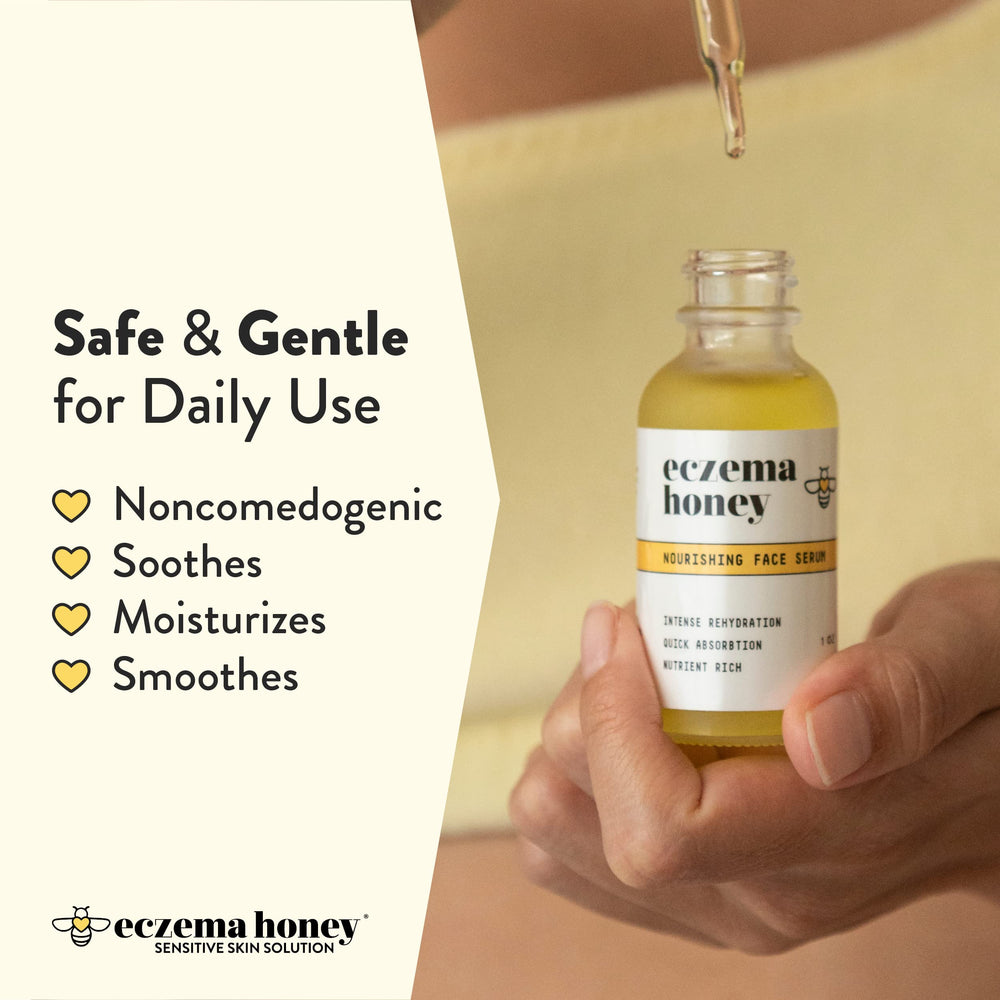 ECZEMA HONEY Nourishing Face Serum texture image suggests dewy, non-greasy finish