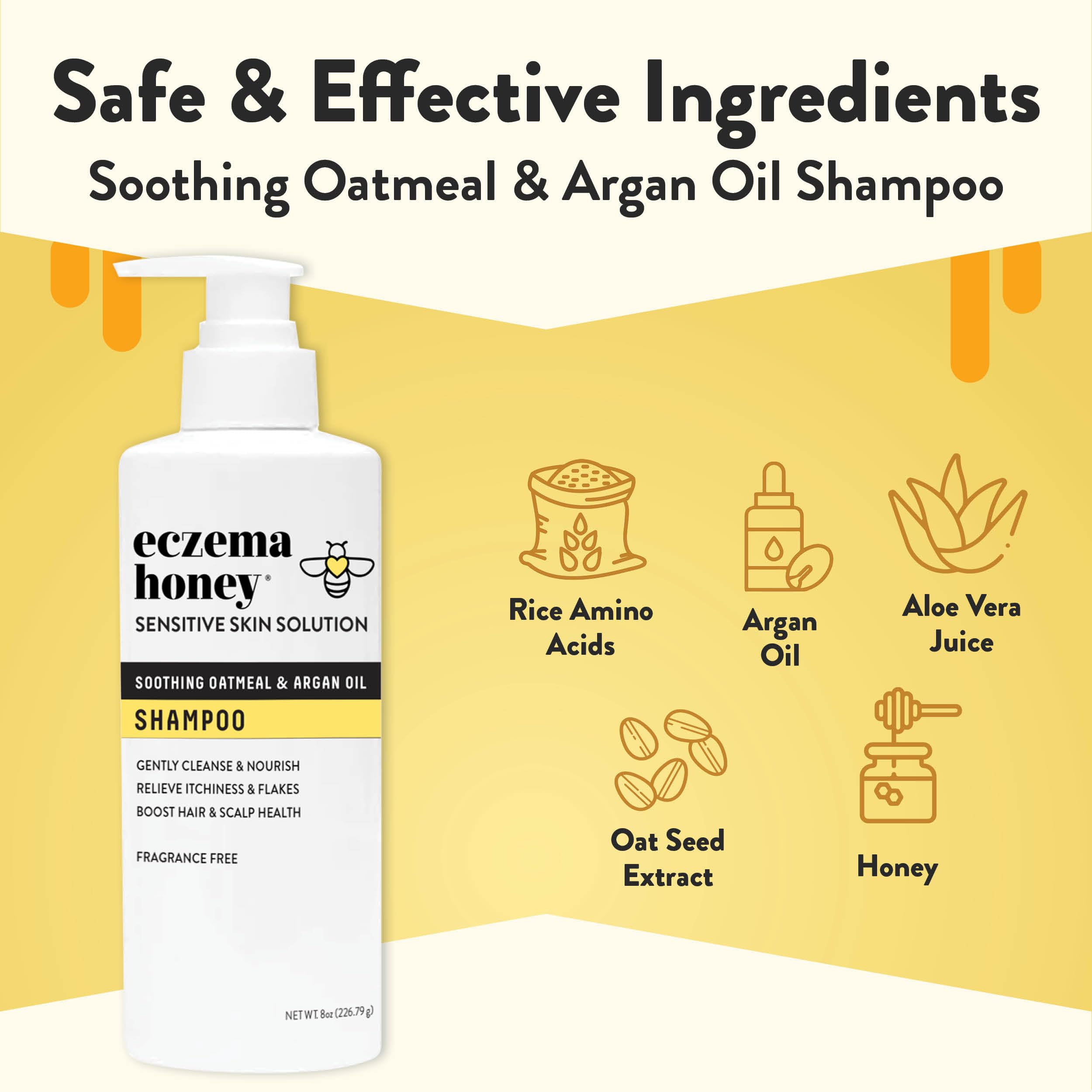 ECZEMA HONEY Nourishing Shampoo rich lather on hair delivers hydration and shine.